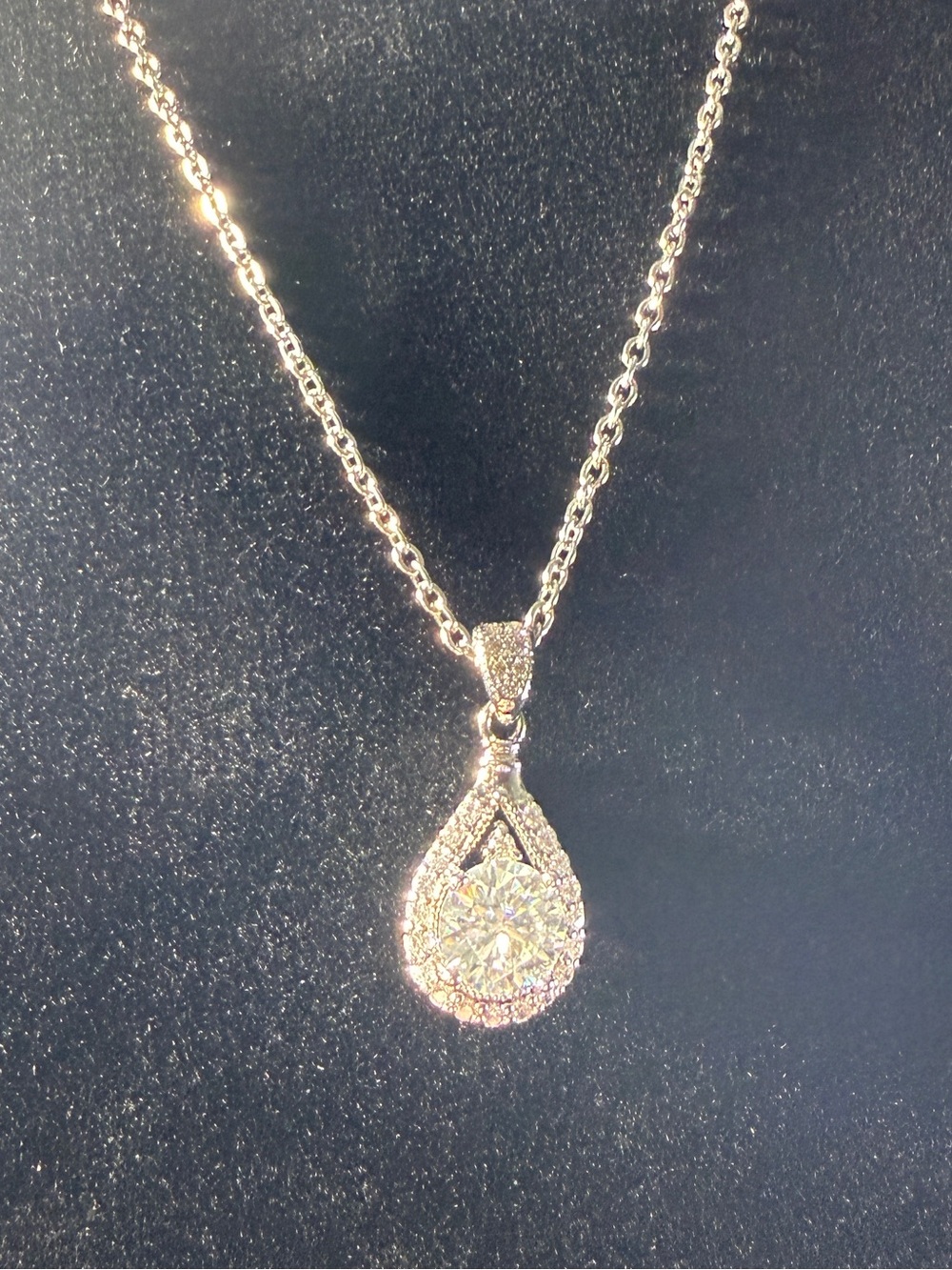 Silver Teardrop Pendant Necklace with Sparkling Moissanite